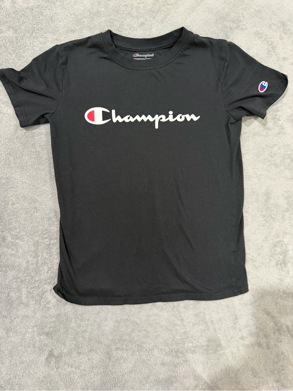 Champion Youth Large Black T-Shirt Big Logo Short Sleeve Athletic Tee Boys
